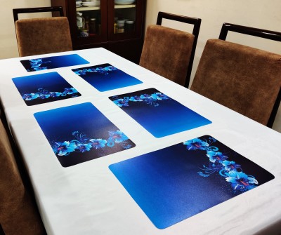 Groki Rectangular Pack of 6 Table Placemat(Blue, PVC)