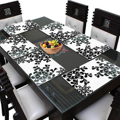 LooMantha Rectangular Pack of 6 Table Placemat(White, Black, PVC)