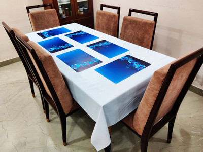 Groki Rectangular Pack of 6 Table Placemat(Blue, PVC)