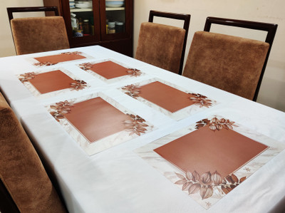 Groki Rectangular Pack of 6 Table Placemat(Brown, PVC)