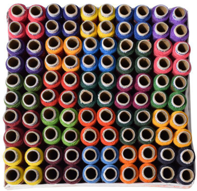 EraCraft 100 Thread Spools (25 Shades, Each 4 In No.) Multicolor Thread(150 m Pack of100)