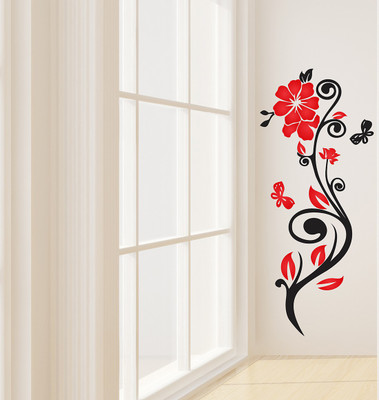 Wallzone 90 cm Red Flowers Removable Sticker(Pack of 1)