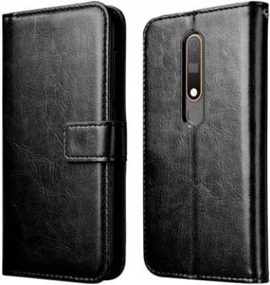 Luxury Counter Flip Cover for Nokia 6.1 Plus Premium Quality |Dual Stiched |Complete Protection| Back Cover(Black, Dual Protection, Pack of: 1)