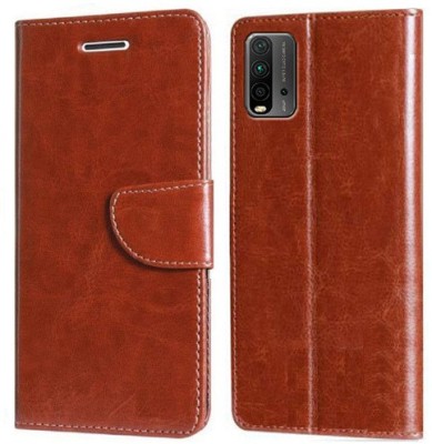 Wristlet Flip Cover for Redmi 9 Power(Brown, Dual Protection, Pack of: 1)
