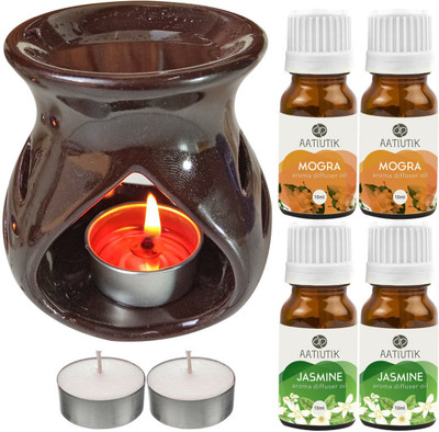 Aatiutik Jasmine, Mogra Diffuser Set AT-TDIFF97-BROWN-2TL-2JAS-2MOG(7 x 5.71 ml)