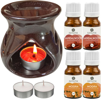 Aatiutik Mogra, Sandalwood Diffuser Set AT-TDIFF97-BROWN-2TL-2MOG-2SW(7 x 5.71 ml)