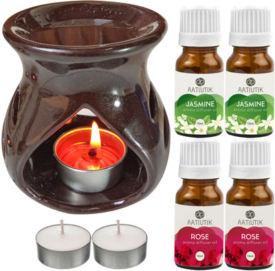 Aatiutik Rose, Jasmine Diffuser Set AT-TDIFF97-BROWN-2TL-2RS-2JAS(7 x 5.71 ml)
