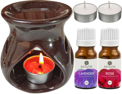 Aatiutik Lavender, Rose Diffuser Set AT-TDIFF97-BROWN-2TL-LV-RS(5 x 4 ml)