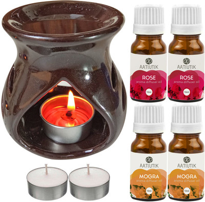 Aatiutik Mogra, Rose Diffuser Set AT-TDIFF97-BROWN-2TL-2MOG-2RS(7 x 5.71 ml)