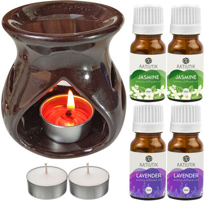 Aatiutik Lavender, Jasmine Diffuser Set AT-TDIFF97-BROWN-2TL-2LV-2JAS(7 x 5.71 ml)