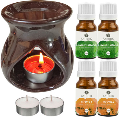 Aatiutik Mogra, Lemongrass Diffuser Set AT-TDIFF97-BROWN-2TL-2MOG-2LGV(7 x 5.71 ml)
