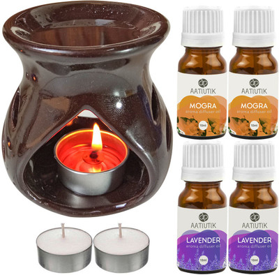 Aatiutik Lavender, Mogra Diffuser Set AT-TDIFF97-BROWN-2TL-2LV-2MOG(7 x 5.71 ml)