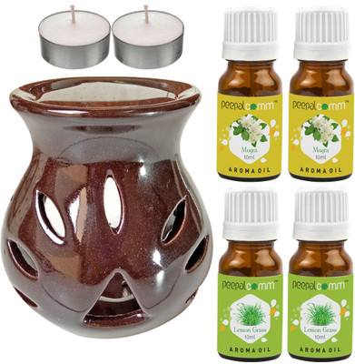 PeepalComm Lemongrass, Mogra Diffuser Set PC-TDIFF97_BROWN_2TL_2LG-2MOG(4 x 10 ml)