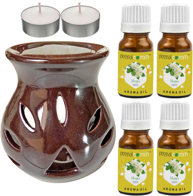 PeepalComm Mogra Diffuser Set PC-TDIFF97_BROWN_2TL_4MOG(4 x 10 ml)