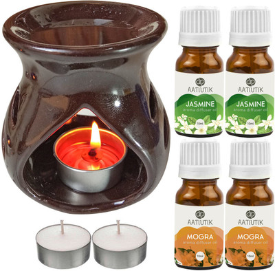 Aatiutik Mogra, jasmine Diffuser Set AT-TDIFF97-BROWN-2TL-2MOG-2JAS(7 x 5.71 ml)