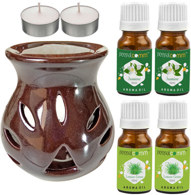 PeepalComm Lemongrass, Jasmine Diffuser Set PC-TDIFF97_BROWN_2TL_2LG-2JAS(4 x 10 ml)