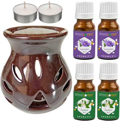 PeepalComm Jasmine, Lavender Diffuser Set PC-TDIFF97_BROWN_2TL_2JAS-2LV(4 x 10 ml)