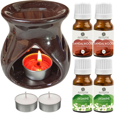 Aatiutik Jasmine, Sandalwood Diffuser Set AT-TDIFF97-BROWN-2TL-2JAS-2SW(7 x 5.71 ml)