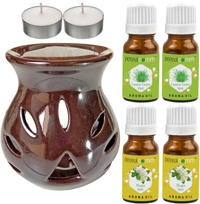 PeepalComm Mogra, Lemongrass Diffuser Set PC-TDIFF97_BROWN_2TL_2MOG-2LG(4 x 10 ml)