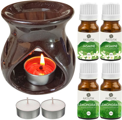Aatiutik Lemongrass, Jasmine Diffuser Set AT-TDIFF97-BROWN-2TL-2LG-2JAS(7 x 5.71 ml)