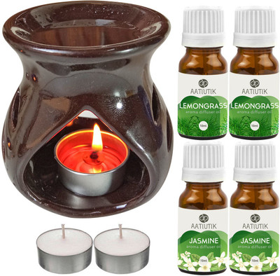 Aatiutik Jasmine, Lemongrass Diffuser Set AT-TDIFF97-BROWN-2TL-2JAS-2LG(7 x 5.71 ml)