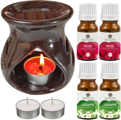 Aatiutik Jasmine, Rose Diffuser Set AT-TDIFF97-BROWN-2TL-2JAS-2RS(7 x 5.71 ml)