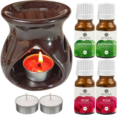 Aatiutik Rose, Lemongrass Diffuser Set AT-TDIFF97-BROWN-2TL-2RS-2LG(7 x 5.71 ml)