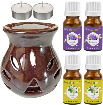 PeepalComm Mogra, Lavender Diffuser Set PC-TDIFF97_BROWN_2TL_2MOG-2LV(4 x 10 ml)