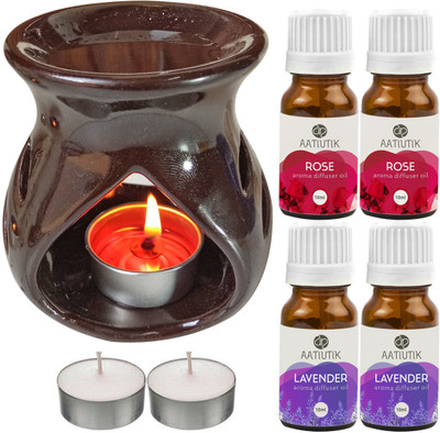 Aatiutik Lavender, Rose Diffuser Set AT-TDIFF97-BROWN-2TL-2LV-2RS(7 x 5.71 ml)