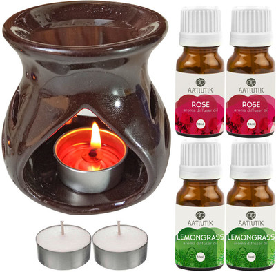 Aatiutik Lemongrass, Rose Diffuser Set AT-TDIFF97-BROWN-2TL-2LG-2RS(7 x 5.71 ml)