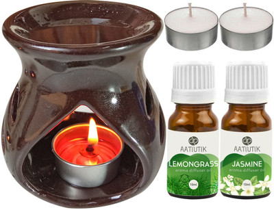 Aatiutik Lemongrass, Jasmine Diffuser Set AT-TDIFF97-BROWN-2TL-LG-JAS(5 x 4 ml)