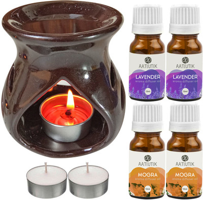 Aatiutik Mogra, Lavender Diffuser Set AT-TDIFF97-BROWN-2TL-2MOG-2LV(7 x 5.71 ml)