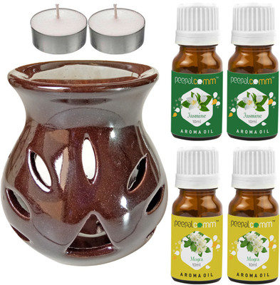 PeepalComm Mogra, Jasmine Diffuser Set PC-TDIFF97_BROWN_2TL_2MOG-2JAS(4 x 10 ml)