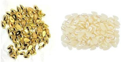 Crafts Haveli Combo of Drop Shape Crystal Edged Golden Stones/Kundans and Pearl Drops half beads pastable for Jewellery Making/Decorating & Crafts.