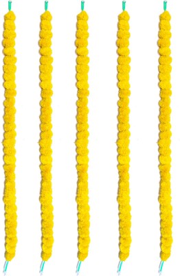 iHandikart iHandikart Handmade Decorative Marigold Fluffy Artifical Garland, Size 60x2.5 inches Used for Home/Office Decoration, Yellow Colour(Pack of 5) Yellow Marigold Artificial Flower(60 inch, Pack of 5, Garlands)
