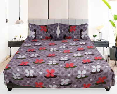 Bhvisha Handloom 240 TC Cotton Double Printed Flat Bedsheet(Pack of 1, Grey)