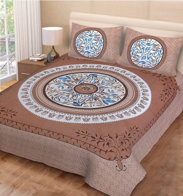 Deepika Imports 250 TC Cotton Double Jaipuri Prints Flat Bedsheet(Pack of 1, Brown)