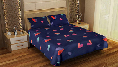 CASTIQA 116 TC Microfiber Double Printed Flat Bedsheet(Pack of 1, Blue)