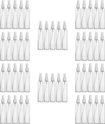 Home Tech Refillable Fine Mist Spray Bottle 200ml Empty Transparent (Set of 50) 200 ml Spray Bottle(Pack of 50, White, Plastic)