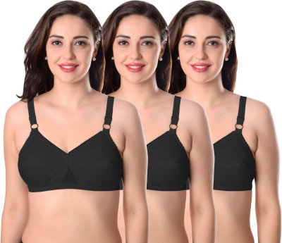 Featherline Cotton M Frame Two section cup Design Non Padded Non Wired Full Coverage Everyday Bra Women Full Coverage Non Padded Bra(Black)