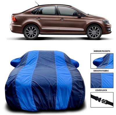 SEBONGO Car Cover For Volkswagen Vento (With Mirror Pockets)(Blue)