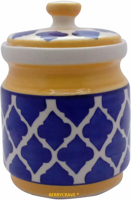 BERRYCRAVE Ceramic Utility Container  - 1000 ml(Blue, Beige)
