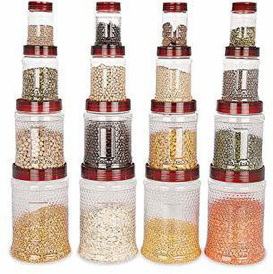 SAURA Saura -Silk Storage Sets- 16 Pieces (200,500,1200 &2400Ml, 4 Piece Each)- Maroon - 200 ml, 500 ml, 1200 ml, 2400 ml Plastic Utility Container(Pack of 16, Clear, Maroon) Flipkart