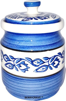 BERRYCRAVE Ceramic Utility Container  - 1000 ml(Blue, White)