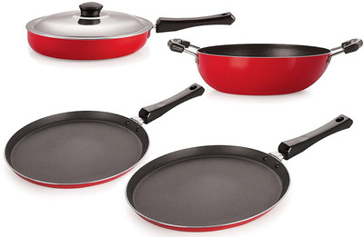 NIRLON FT12_FP12_KD13_FT10________ Non-Stick Coated Cookware Set(PTFE (Non-stick), Aluminium, 4 - Piece)