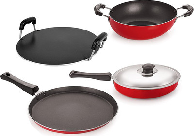 NIRLON FT12_FP12_KD13_RT________ Non-Stick Coated Cookware Set(PTFE (Non-stick), Aluminium, 4 - Piece)