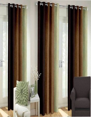 HHH FAB 152.4 cm (5 ft) Polyester Semi Transparent Window Curtain (Pack Of 3)(Solid, Brown)