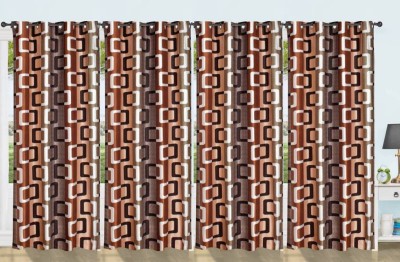 Styletex 270 cm (9 ft) Polyester Semi Transparent Long Door Curtain (Pack Of 4)(Printed, Brown)