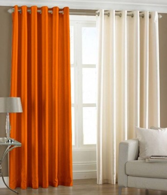 Styletex 213 cm (7 ft) Polyester Semi Transparent Door Curtain (Pack Of 2)(Solid, Orange, Cream)