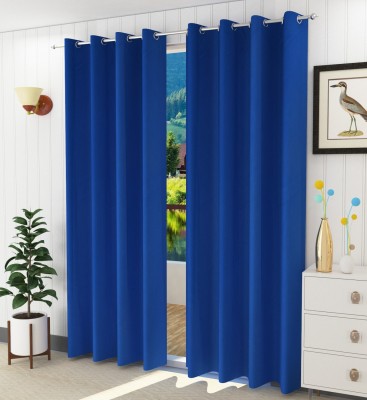 PRESTO 214 cm (7 ft) Polyester Door Curtain (Pack Of 2)(Solid, Blue)